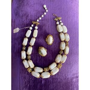 1950s Deauville necklace set vintage jewelry demi parure white gold rhinestone